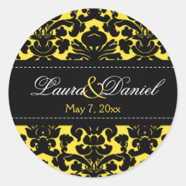 Geel en Zwart Damask 1,5" Bruiloft Sticker