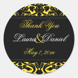 Geel en Zwart Damask 1,5"Dank u Sticker