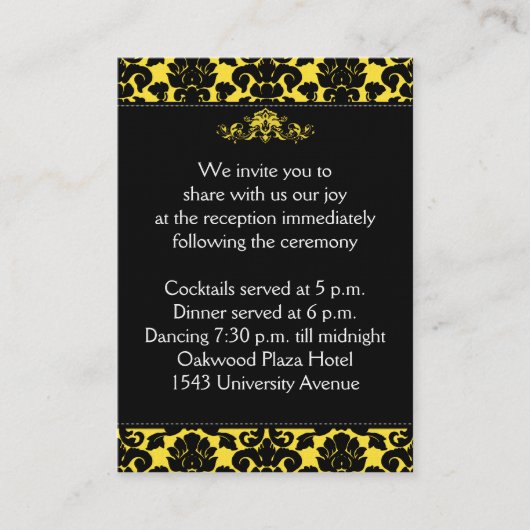 Geel en zwart Damask op Linen Enclosure Kaart (Voorkant)