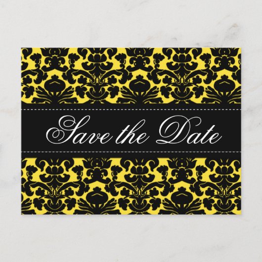 Geel en zwart Damask Save the Date Kaart (Voorkant)