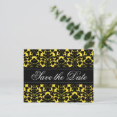 Geel en zwart Damask Save the Date Kaart (Staand voorkant)