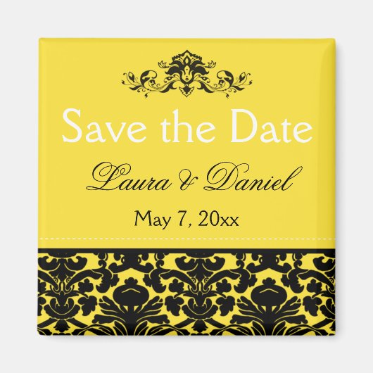 Geel en zwart Damask sparen de Magnet van de Datum (Voorkant)