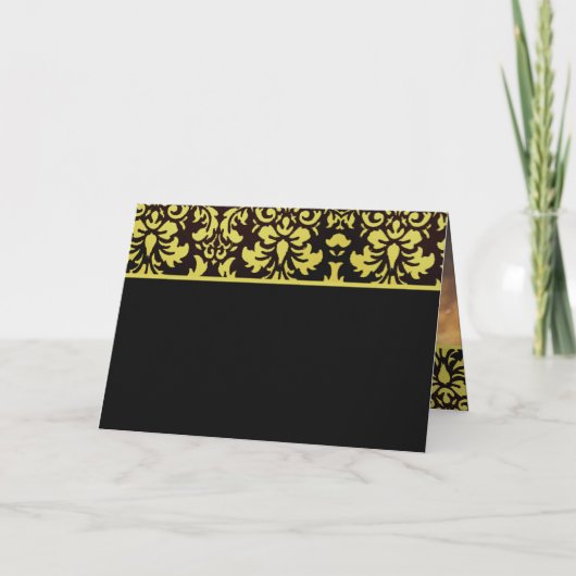 Geel en zwart damasten trouwuitnodiging (Achterkant)