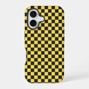 Geel en zwart dambordpatroon iPhone 16 hoesje