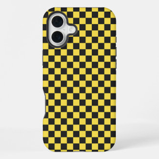 Geel en zwart dambordpatroon iPhone 16 plus hoesje