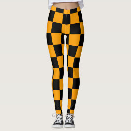 Geel en zwart, dambordpatroon - modern leggings