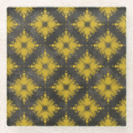 Geel en zwart diamantpatroon glazen onderzetter