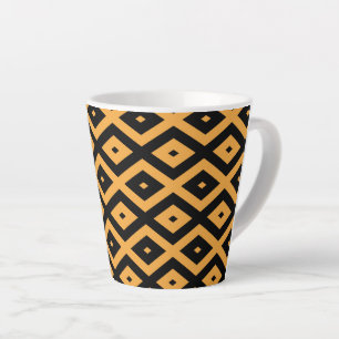 Geel en zwart diamantpatroon latte mok