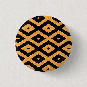 Geel en zwart diamantpatroon ronde button 3,2 cm