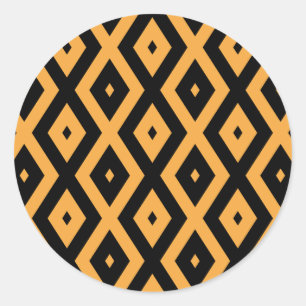 Geel en zwart diamantpatroon ronde sticker