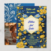 Geel en zwart elegante bruiloft uitnodiging (Voorkant / Achterkant)