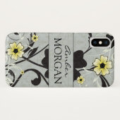 Geel en zwart Floral Monogram Case-Mate iPhone Case (Achterkant (horizontaal))