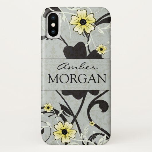 Geel en zwart Floral Monogram Case-Mate iPhone Case (Achterkant)