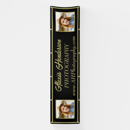 Geel en zwart foto/Logo booth display Spandoek (Verticaal)