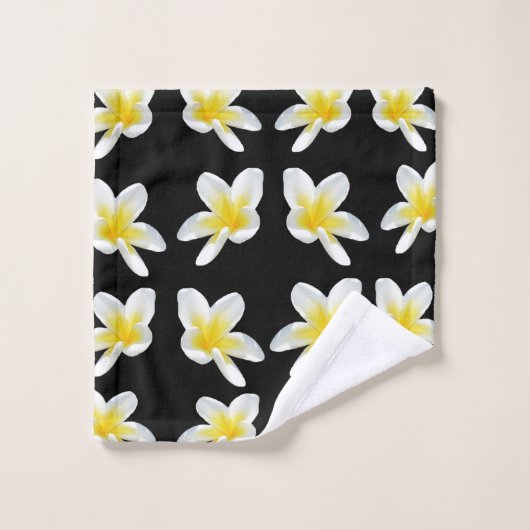 Geel en zwart Frangipani-patroon, Bad Handdoek (Wasdoekje)