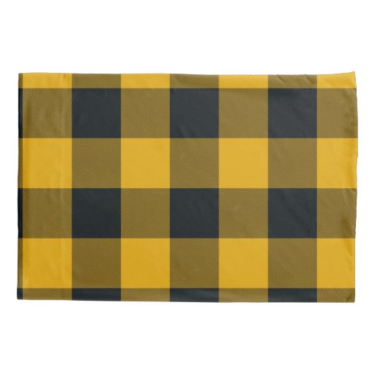 Geel en zwart Gecontroleerd vierkant buffel Kussensloop (Achterkant)