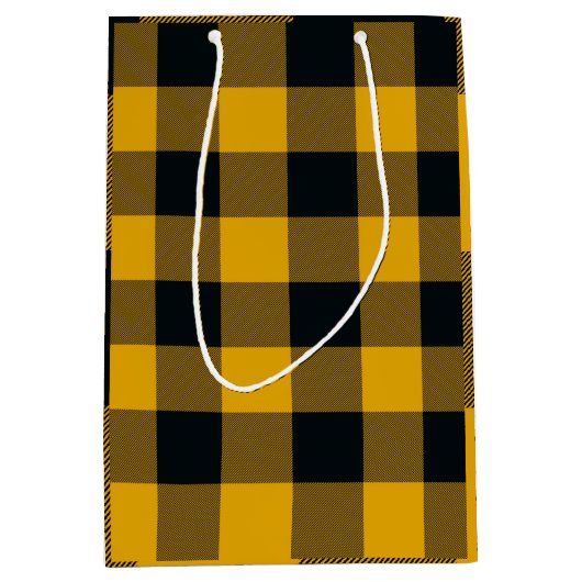Geel en zwart Gecontroleerd vierkant buffel Medium Cadeauzakje (Voorkant)