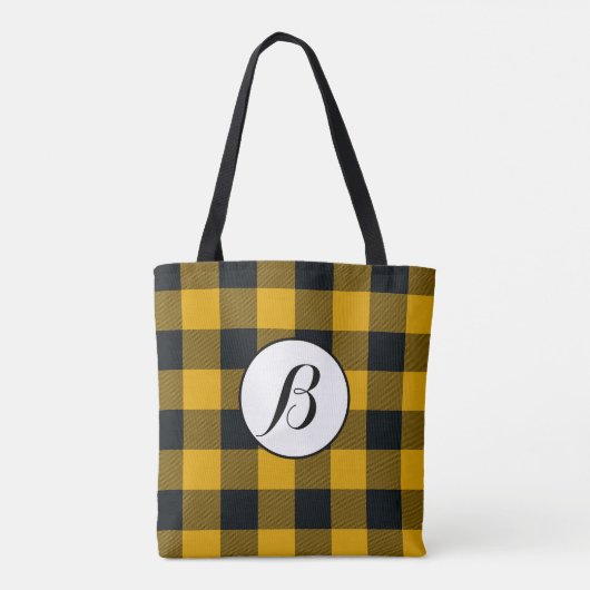 Geel en zwart Gecontroleerd vierkant buffel Tote Bag (Achterkant)