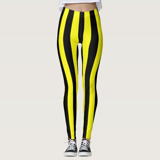Geel en zwart gekleurd gestreepte patroon leggings (Voorkant)