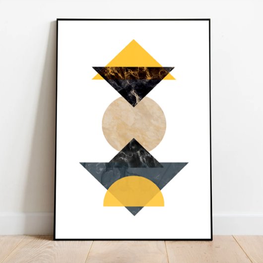 Geel en Zwart Geometrisch Kubisme Kunstwerk, Moder Poster