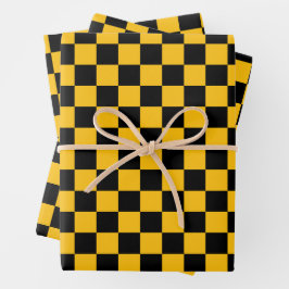 Geel en zwart geruit motief inpakpapier vel