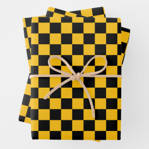 Geel en zwart geruit motief inpakpapier vel