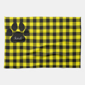 Geel en zwart geruite paw print keukenhanddoek (Horizontaal)