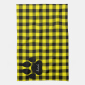 Geel en zwart geruite paw print keukenhanddoek (Verticaal)