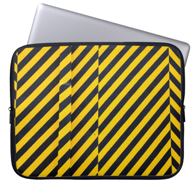 Geel en zwart gestreepte textiel laptop sleeve (Voorkant)