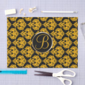 Geel en zwart Glam Damask Monogram Letter Initiaal Tissuepapier (Craft)
