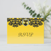 Geel en Zwart  Hart Weddenschap RSVP Kaartje (Staand voorkant)