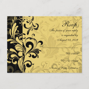 Geel en Zwart Hedendaagse Swirl RSVP Reactie Uitnodiging Briefkaart