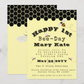 Geel en zwart honingraat 1e verjaardag honingbijen kaart (Voorkant / Achterkant)