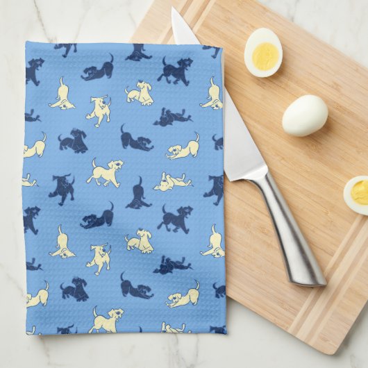 Geel en Zwart Lab Puppies Schattige Fun Blue Theedoek (Quarter Fold)