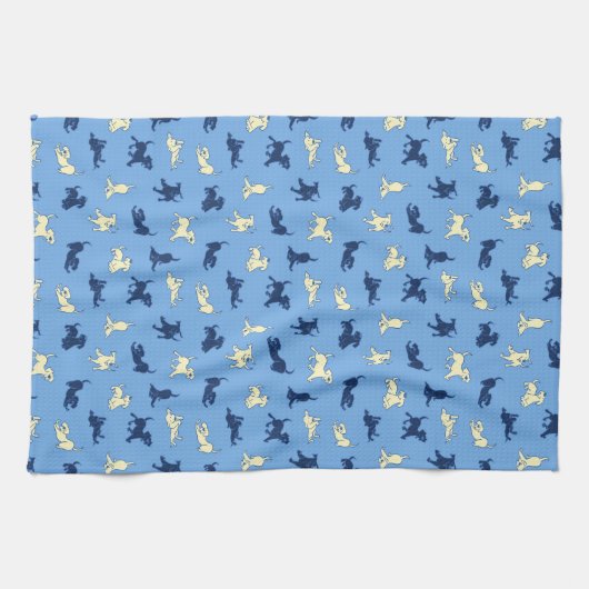 Geel en Zwart Lab Puppies Schattige Fun Blue Theedoek (Horizontaal)