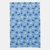 Geel en Zwart Lab Puppies Schattige Fun Blue Theedoek (Verticaal)