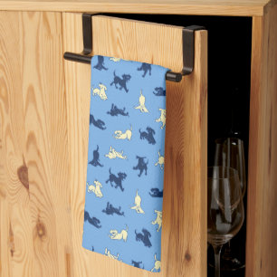 Geel en Zwart Lab Puppies Schattige Fun Blue Theedoek