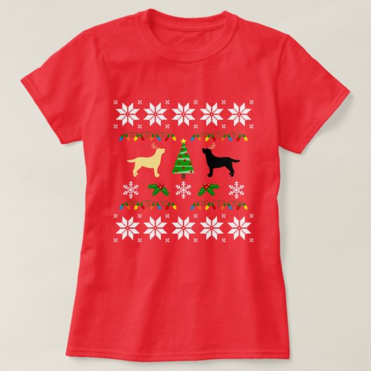 Geel en zwart Labrador Ugly Christmas T-shirt (Design voorkant)