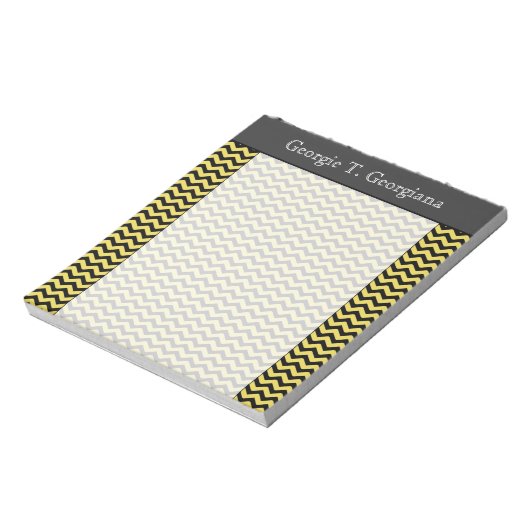 Geel en zwart looplijnpatroon + aangepaste naam notitieblok (Linkerzijde)