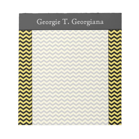 Geel en zwart looplijnpatroon + aangepaste naam notitieblok (Voorkant)