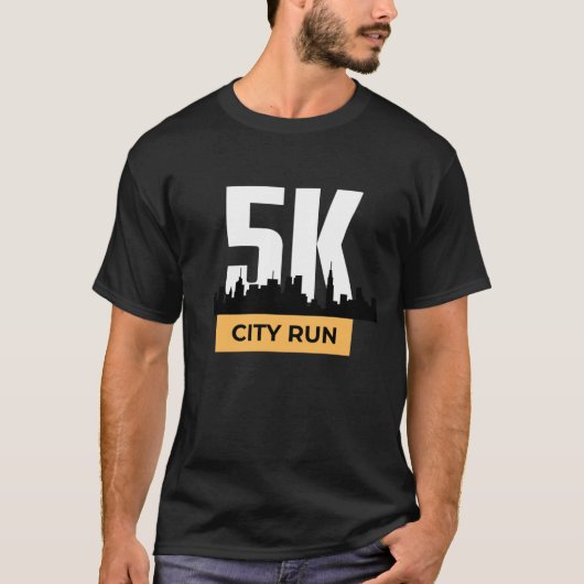 Geel en Zwart Modern 5K City Run T-shirt (Voorkant)