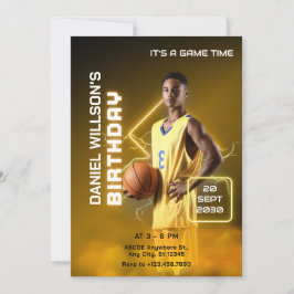 Geel en zwart modern basketbal foto verjaardag  kaart