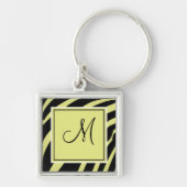 Geel en zwart Monogram Zebra Print Sleutelhanger (Voorkant)