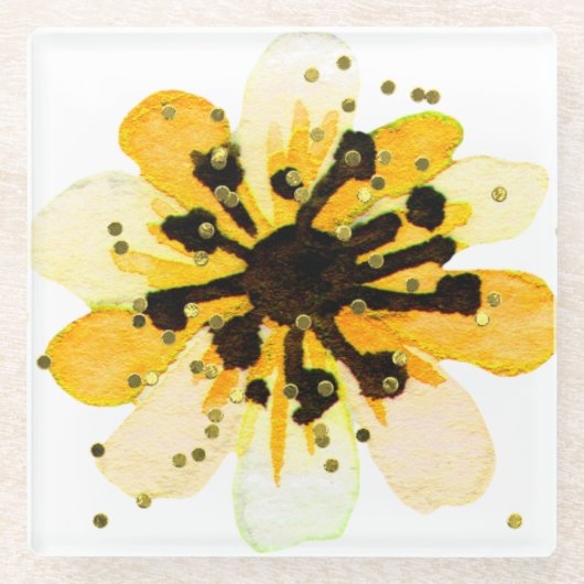 Geel en zwart Onderzetter met Faux Glitter Glazen Onderzetter (Voorkant)