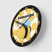 Geel en zwart pokadot honingblauw ronde klok (Hoek)