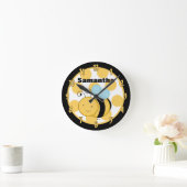 Geel en zwart pokadot honingblauw ronde klok (Huis)