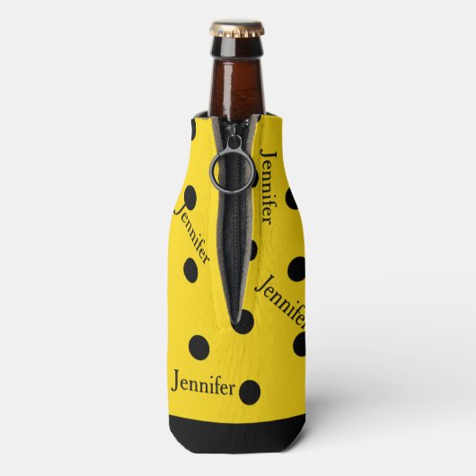 Geel en Zwart Polka Dot Custom Bottle Cooler (Fles Achterkant)