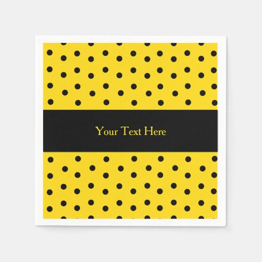 Geel en Zwart Polka Dot Custom Papier Servetten (Voorkant)