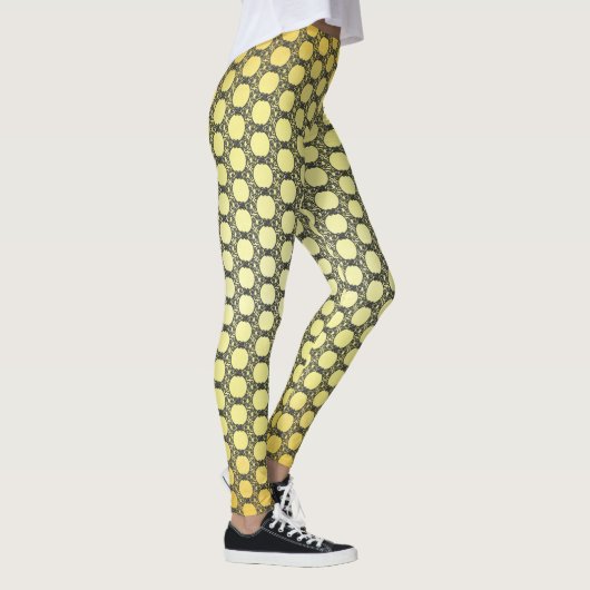 Geel en zwart Polka Dots Patroon Leggings (Rechts)