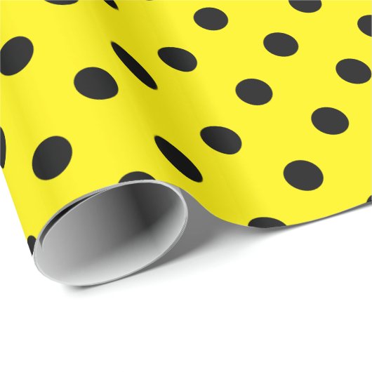Geel en zwart puntvlek op witte vlek cadeaupapier (Rol Hoek)